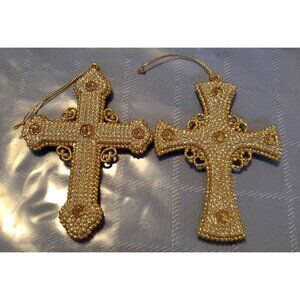 Set of 2 Elegant 4.5" Cross Glitter Ornament Window Hangar